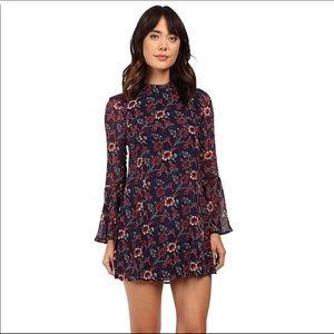 Mock Neck Floral Dress with Bell Sleeves
